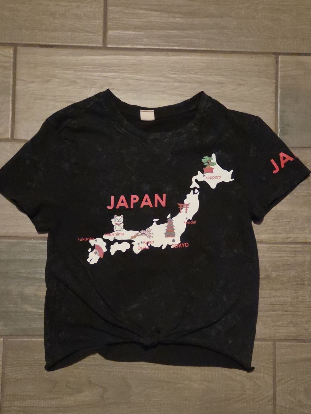 Vibe Black Japan Map Graphic Tee with Pink Accents